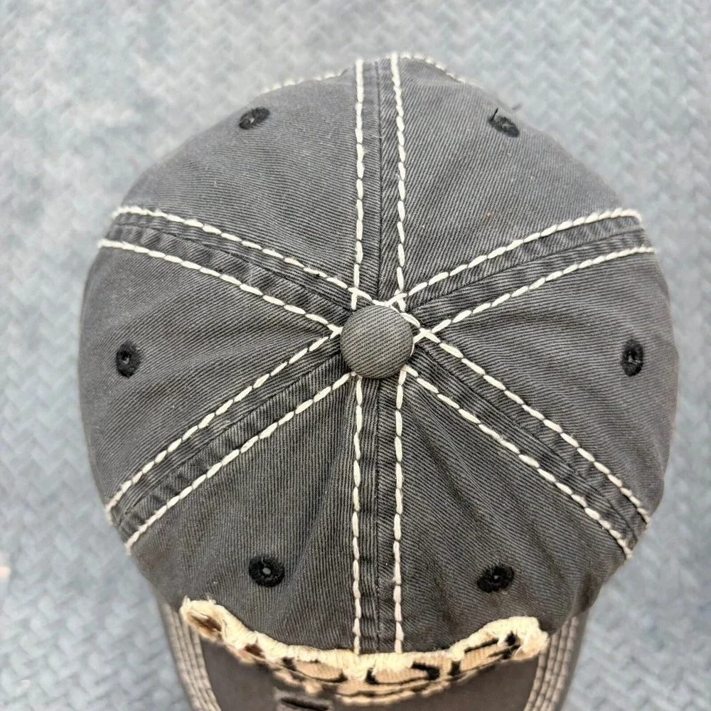Dog Mom Distressed Baseball Cap Gray Adjustable Hat with Contrast Stitching